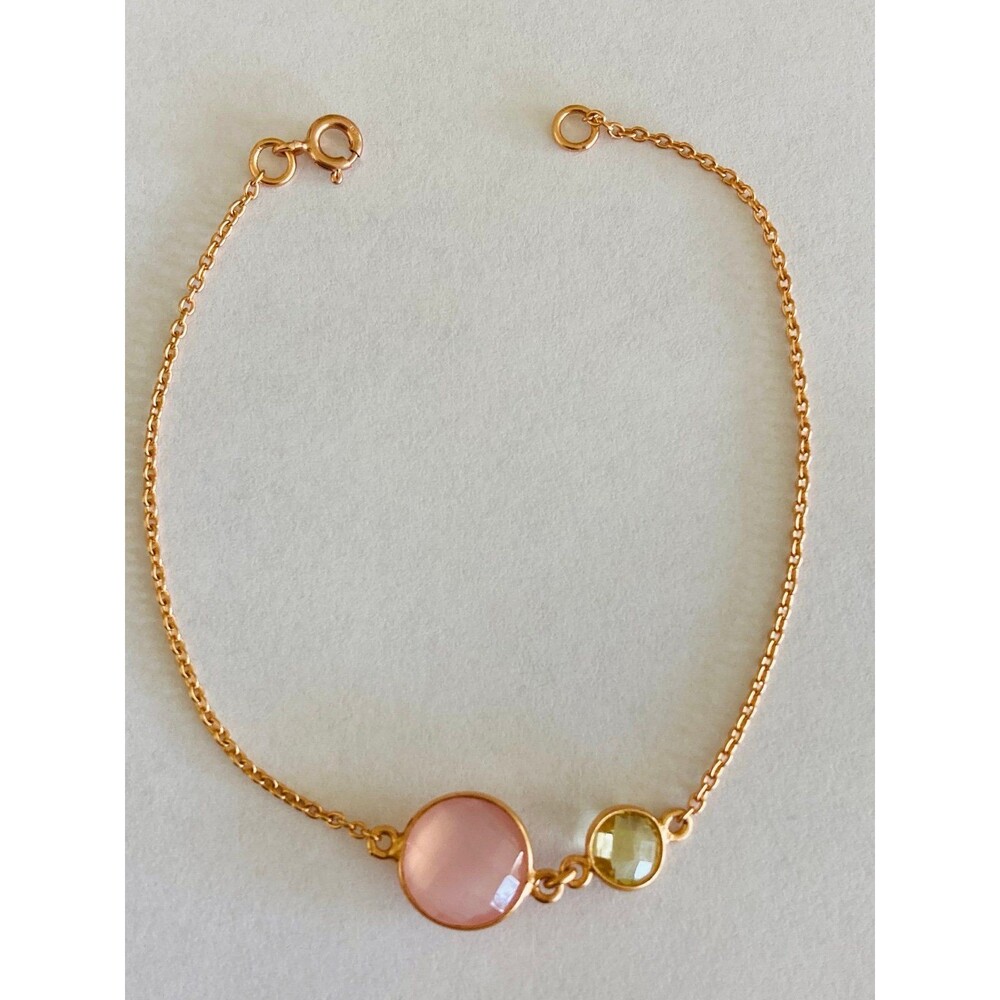 New 18k rose gold over 925 sterling silver rose quartz green amethyst bracelet